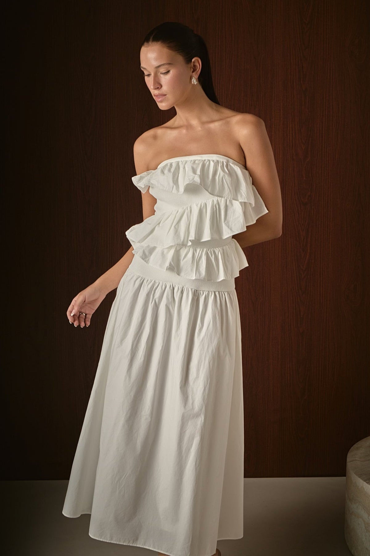 Mixed Media Strapless Maxi Dress
