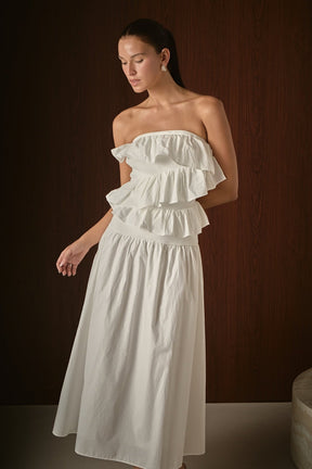ENDLESS ROSE - Mixed Media Strapless Maxi Dress - DRESSES available at Objectrare