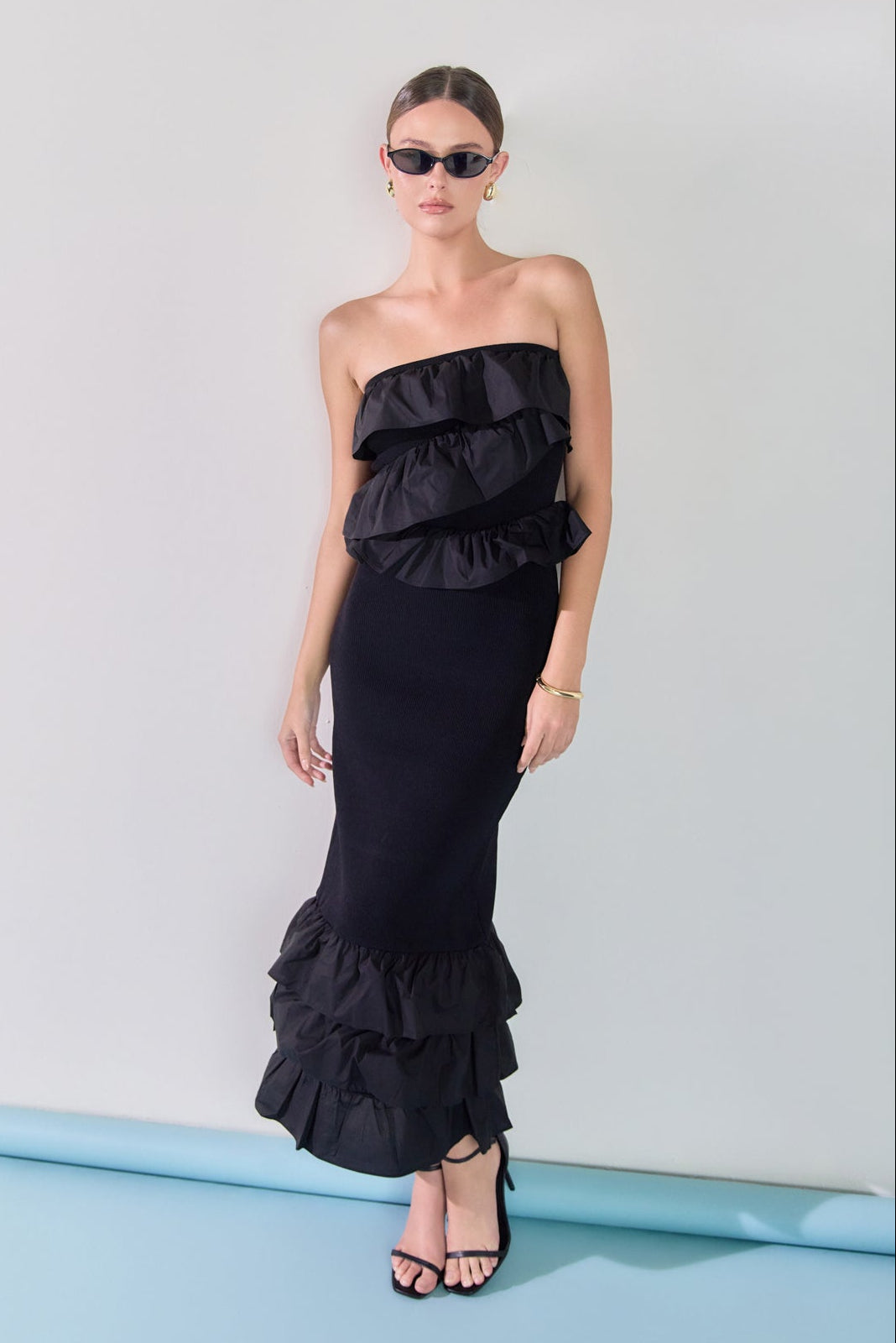 ENDLESS ROSE - Mixed Media Strapless Fitted Maxi Dress - DRESSES available at Objectrare