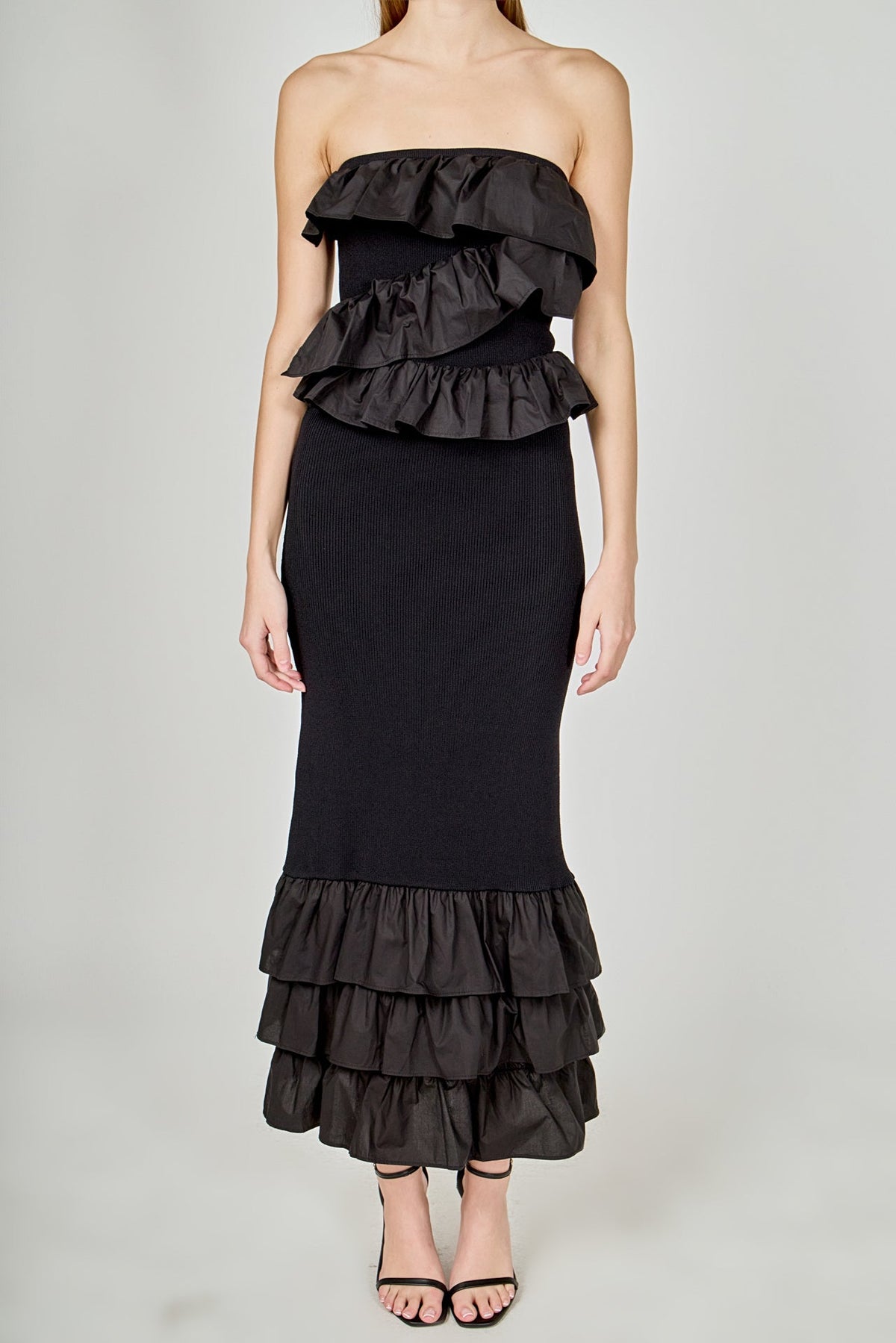 ENDLESS ROSE - Mixed Media Strapless Fitted Maxi Dress - DRESSES available at Objectrare