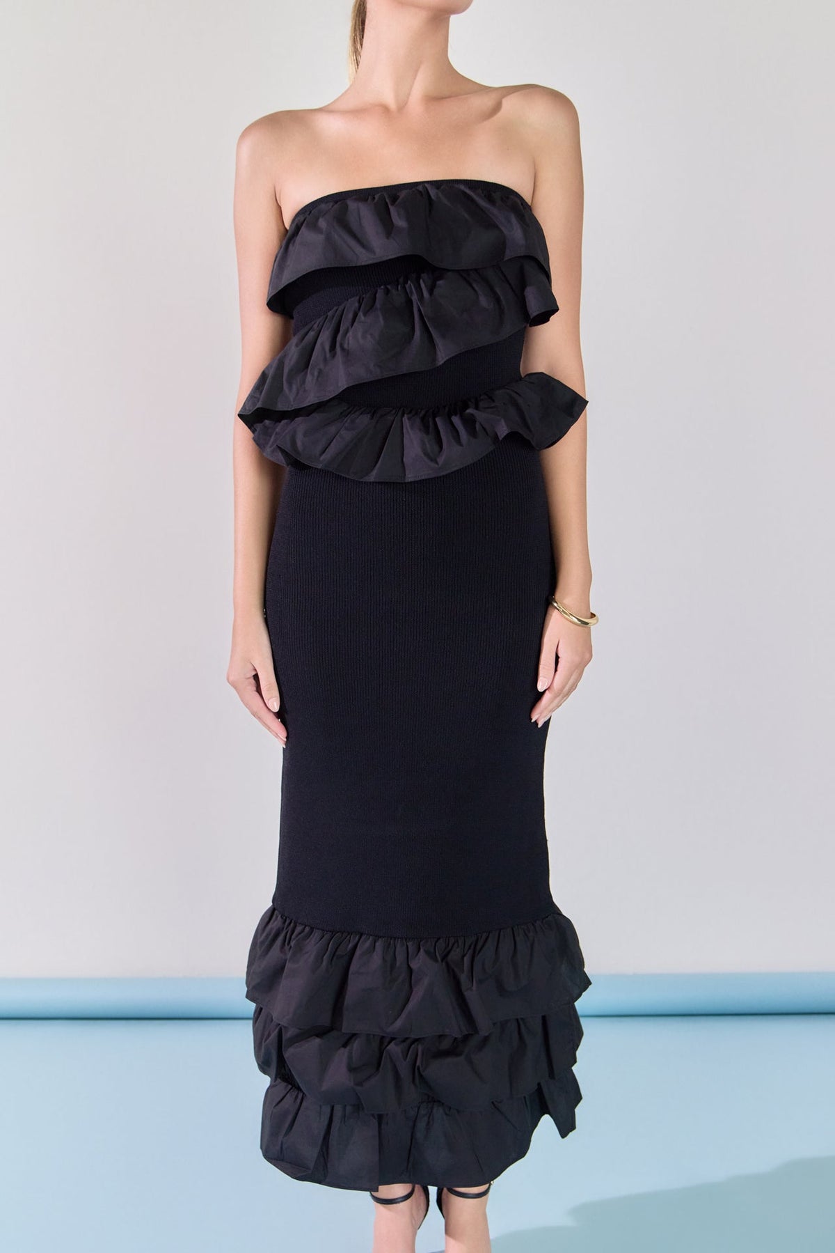 ENDLESS ROSE - Mixed Media Strapless Fitted Maxi Dress - DRESSES available at Objectrare