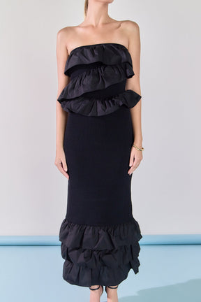 ENDLESS ROSE - Mixed Media Strapless Fitted Maxi Dress - DRESSES available at Objectrare