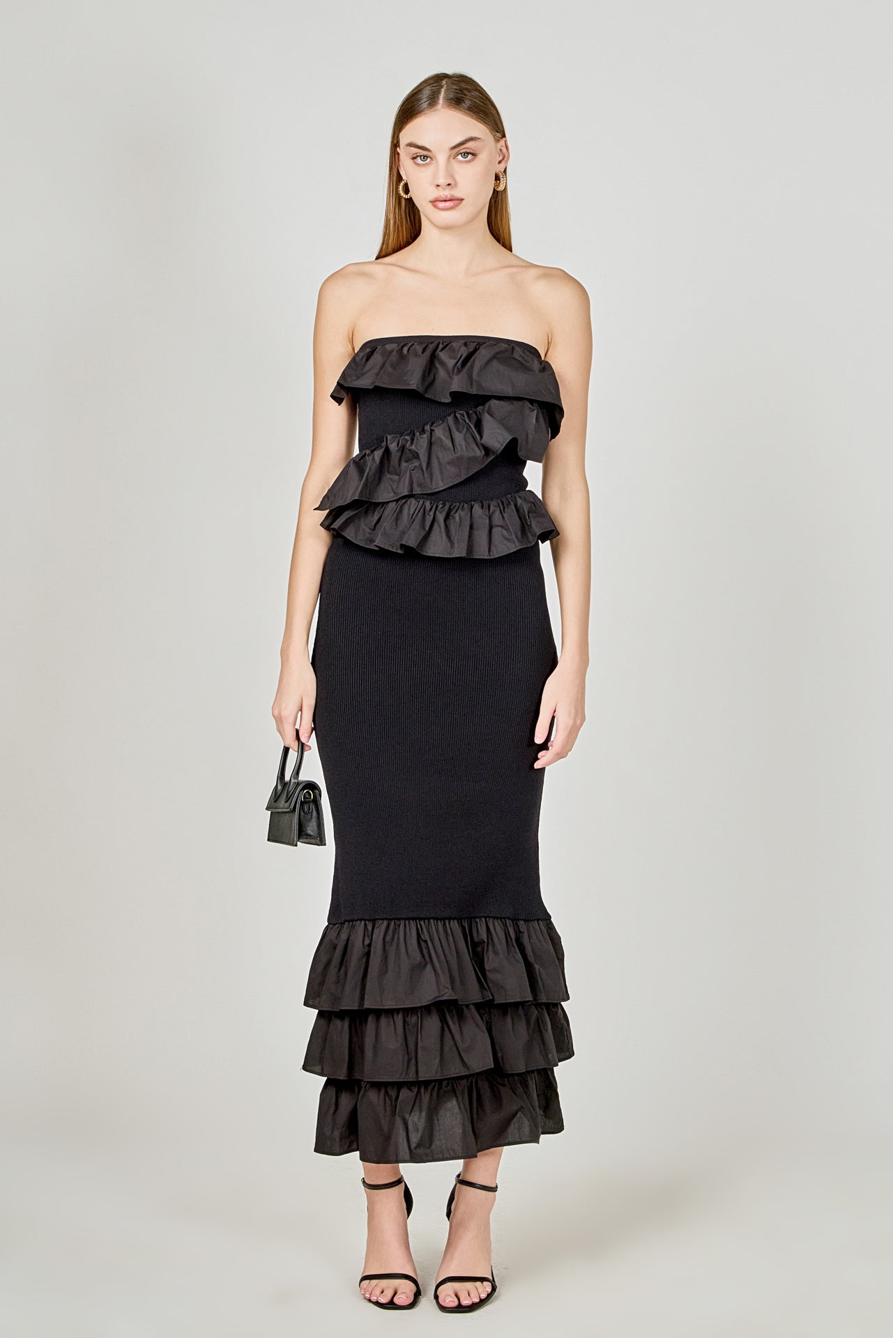 ENDLESS ROSE - Mixed Media Strapless Fitted Maxi Dress - DRESSES available at Objectrare