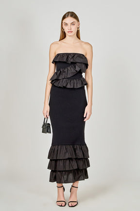 ENDLESS ROSE - Mixed Media Strapless Fitted Maxi Dress - DRESSES available at Objectrare