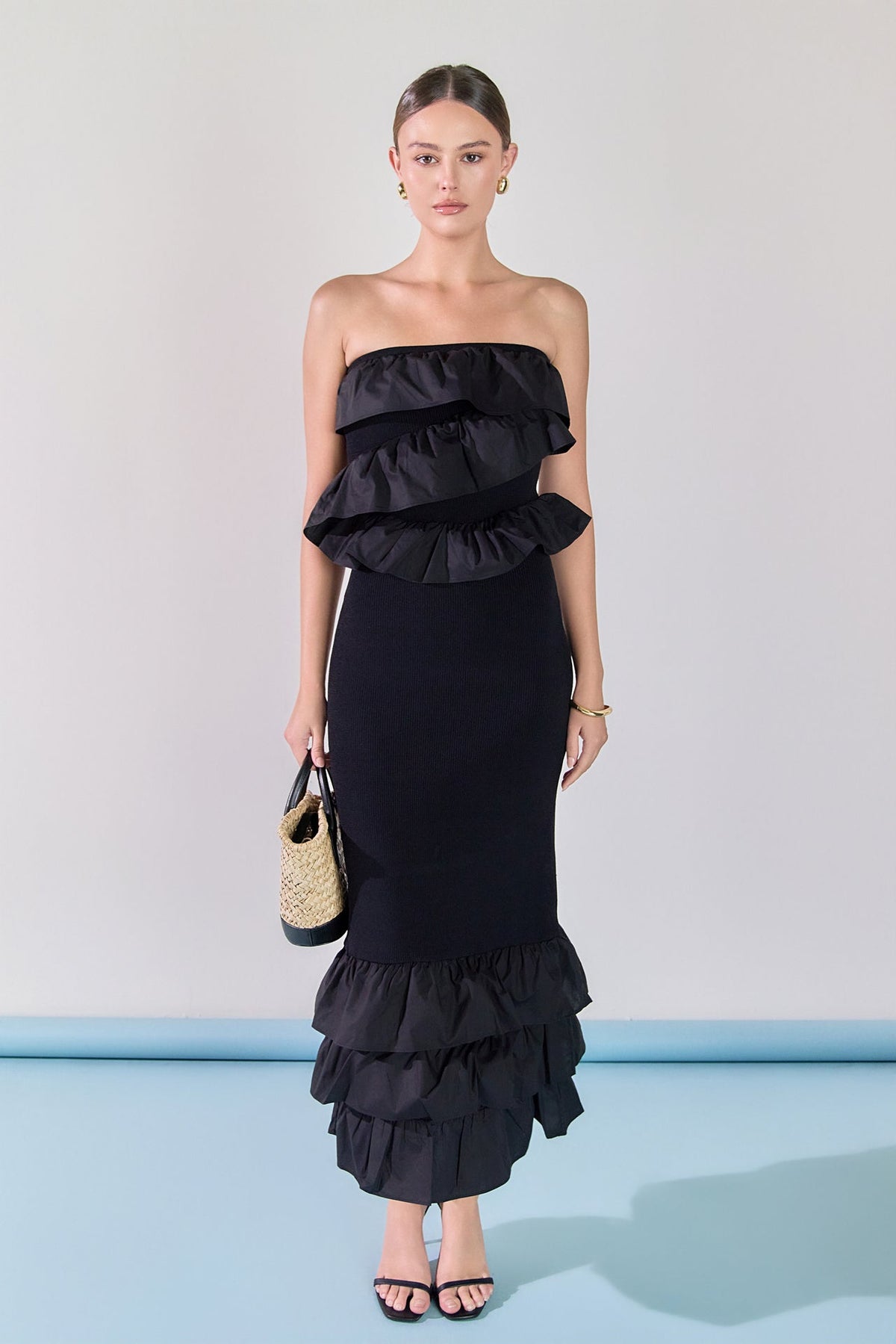 ENDLESS ROSE - Mixed Media Strapless Fitted Maxi Dress - DRESSES available at Objectrare