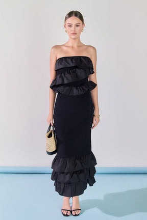 ENDLESS ROSE - Mixed Media Strapless Fitted Maxi Dress - DRESSES available at Objectrare