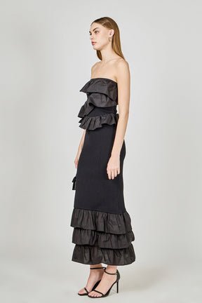 ENDLESS ROSE - Mixed Media Strapless Fitted Maxi Dress - DRESSES available at Objectrare