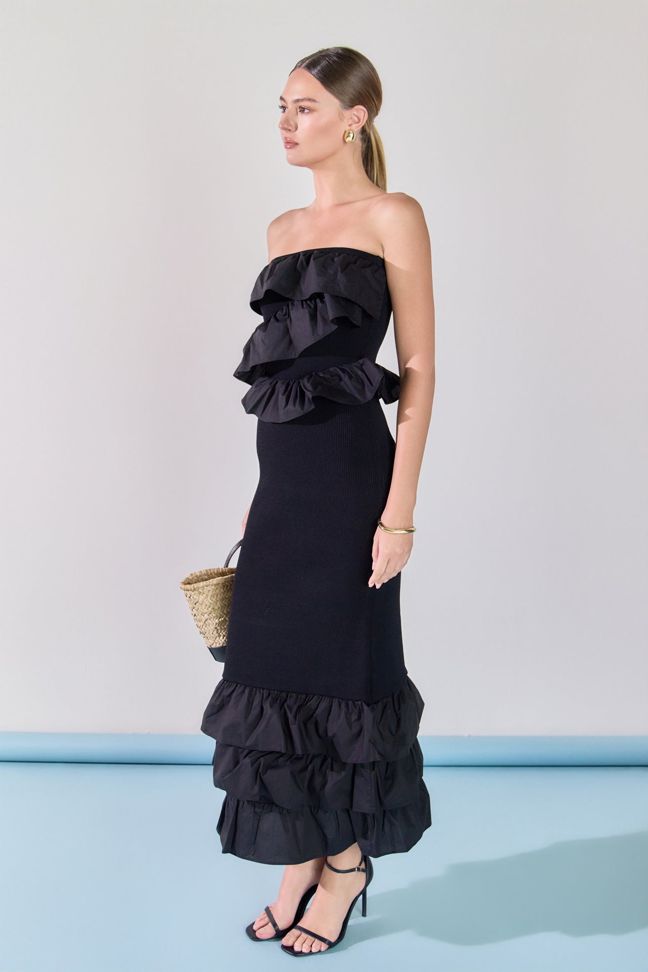 ENDLESS ROSE - Mixed Media Strapless Fitted Maxi Dress - DRESSES available at Objectrare