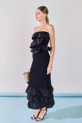 ENDLESS ROSE - Mixed Media Strapless Fitted Maxi Dress - DRESSES available at Objectrare