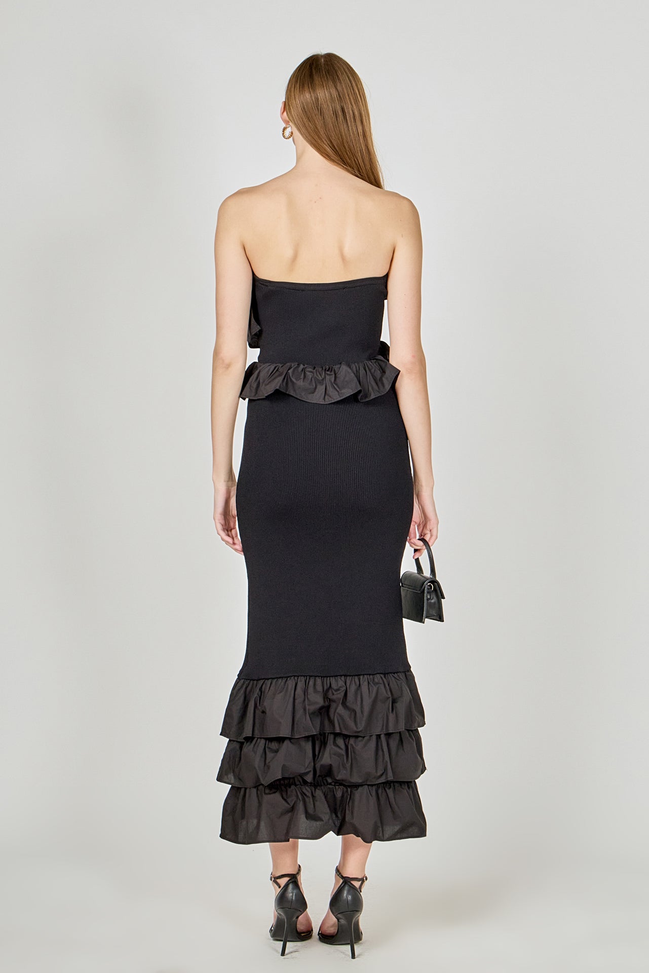 ENDLESS ROSE - Mixed Media Strapless Fitted Maxi Dress - DRESSES available at Objectrare