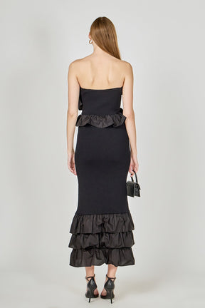 ENDLESS ROSE - Mixed Media Strapless Fitted Maxi Dress - DRESSES available at Objectrare