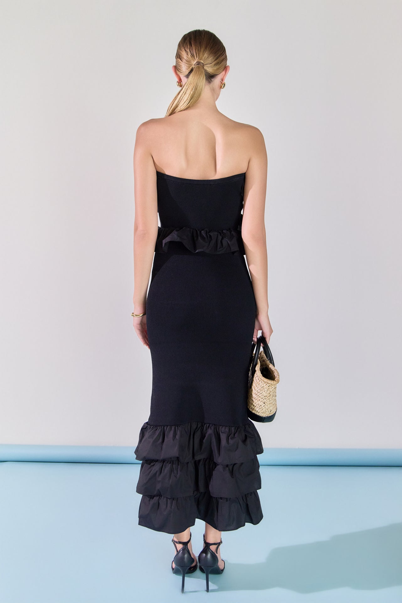 ENDLESS ROSE - Mixed Media Strapless Fitted Maxi Dress - DRESSES available at Objectrare