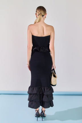 ENDLESS ROSE - Mixed Media Strapless Fitted Maxi Dress - DRESSES available at Objectrare