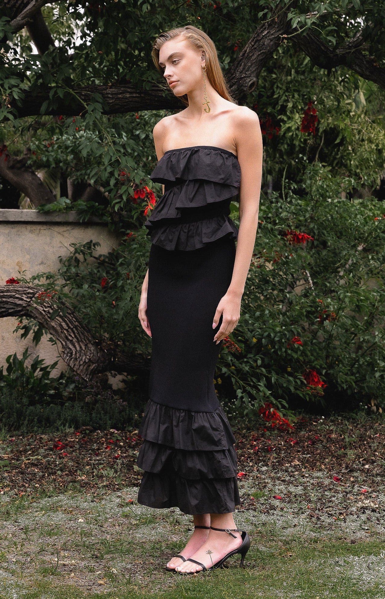 ENDLESS ROSE - Mixed Media Strapless Fitted Maxi Dress - DRESSES available at Objectrare