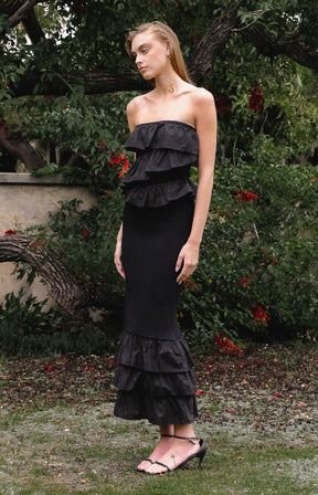 ENDLESS ROSE - Mixed Media Strapless Fitted Maxi Dress - DRESSES available at Objectrare