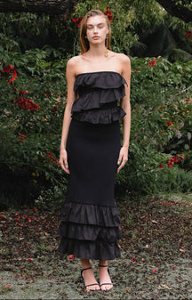 ENDLESS ROSE - Mixed Media Strapless Fitted Maxi Dress - DRESSES available at Objectrare