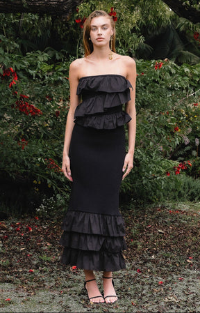 ENDLESS ROSE - Mixed Media Strapless Fitted Maxi Dress - DRESSES available at Objectrare