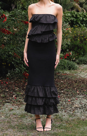 ENDLESS ROSE - Mixed Media Strapless Fitted Maxi Dress - DRESSES available at Objectrare