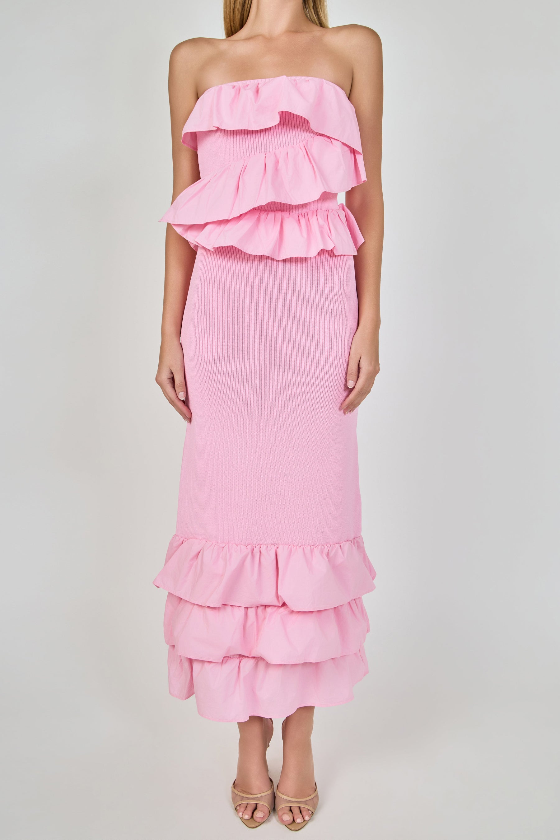 ENDLESS ROSE - Mixed Media Strapless Fitted Maxi Dress - DRESSES available at Objectrare