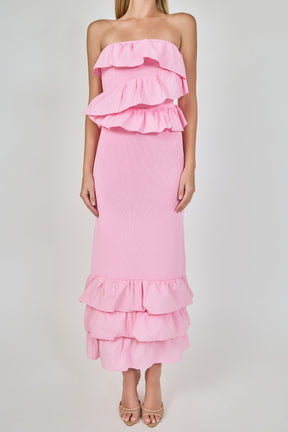 ENDLESS ROSE - Mixed Media Strapless Fitted Maxi Dress - DRESSES available at Objectrare