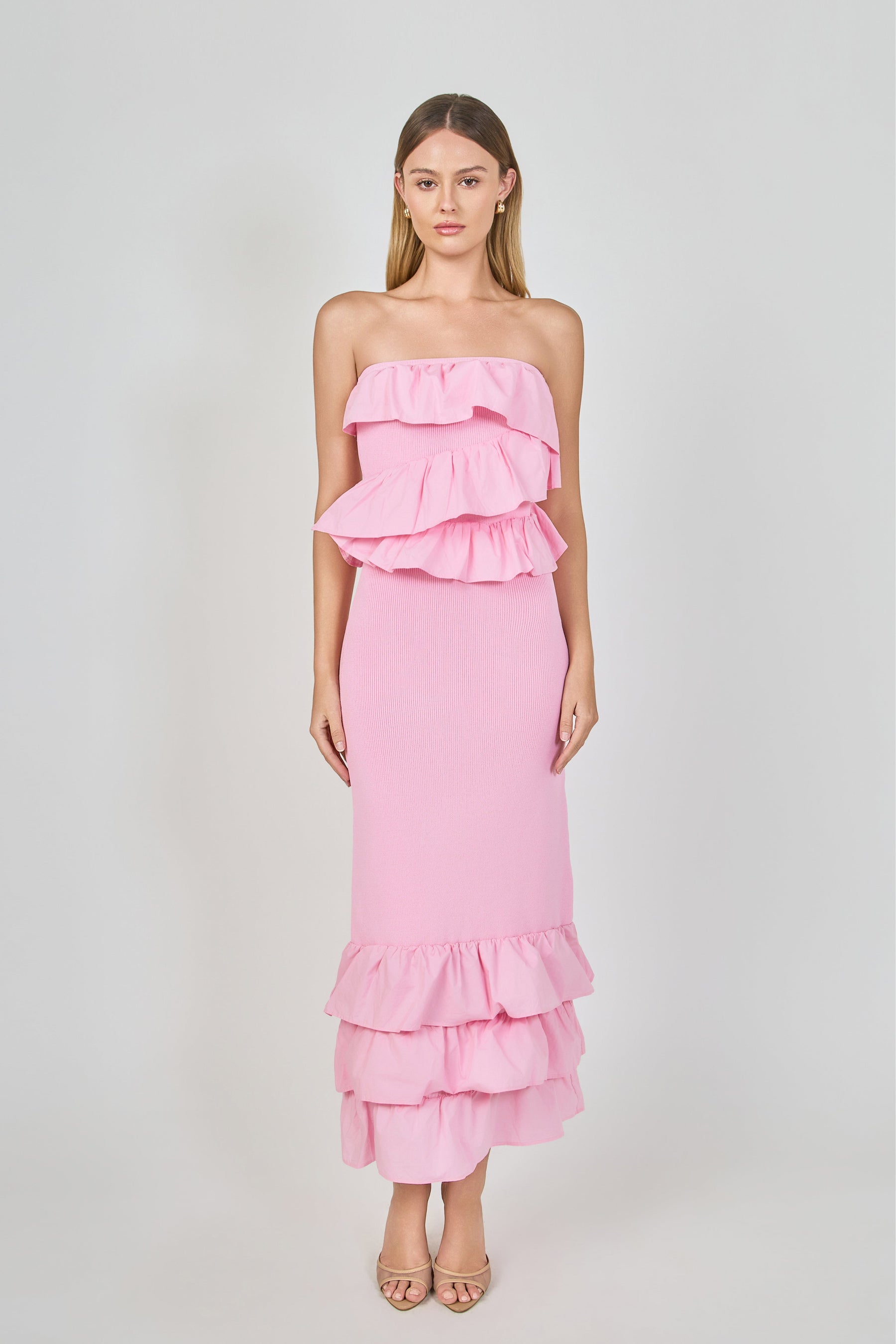 ENDLESS ROSE - Mixed Media Strapless Fitted Maxi Dress - DRESSES available at Objectrare
