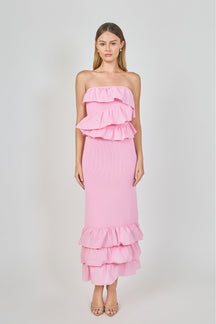 ENDLESS ROSE - Mixed Media Strapless Fitted Maxi Dress - DRESSES available at Objectrare