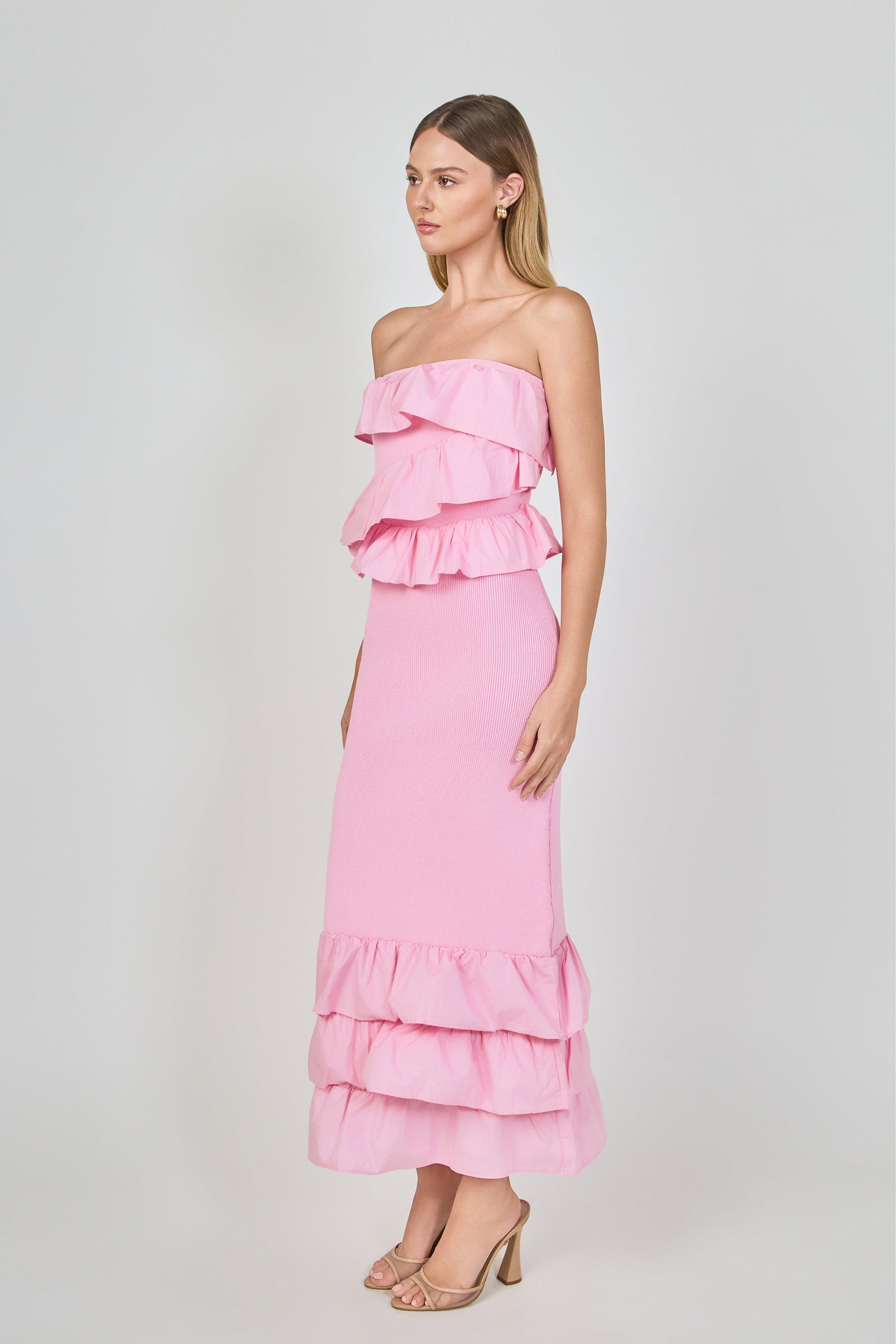ENDLESS ROSE - Mixed Media Strapless Fitted Maxi Dress - DRESSES available at Objectrare