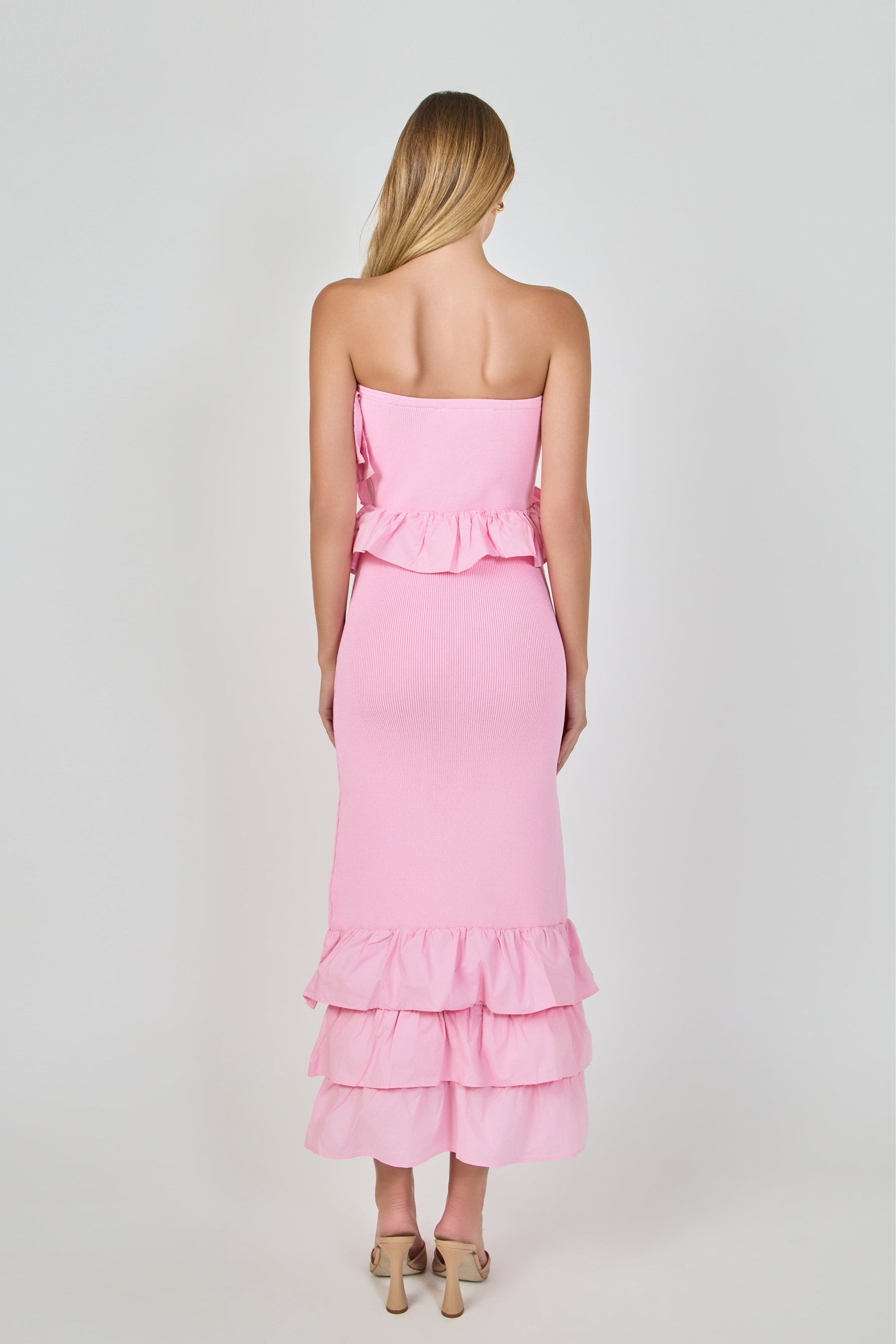 ENDLESS ROSE - Mixed Media Strapless Fitted Maxi Dress - DRESSES available at Objectrare