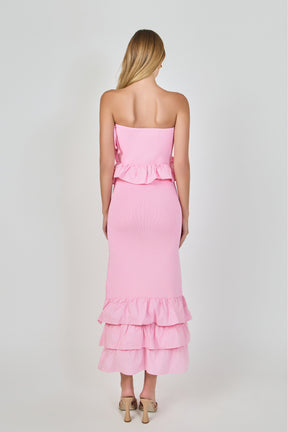 ENDLESS ROSE - Mixed Media Strapless Fitted Maxi Dress - DRESSES available at Objectrare