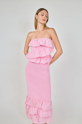ENDLESS ROSE - Mixed Media Strapless Fitted Maxi Dress - DRESSES available at Objectrare