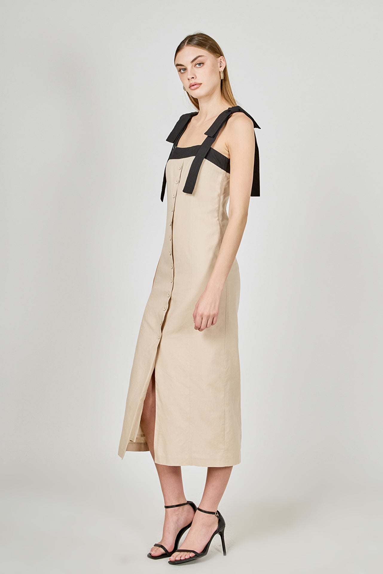 ENDLESS ROSE - Linen Buttoned Midi Dress - DRESSES available at Objectrare
