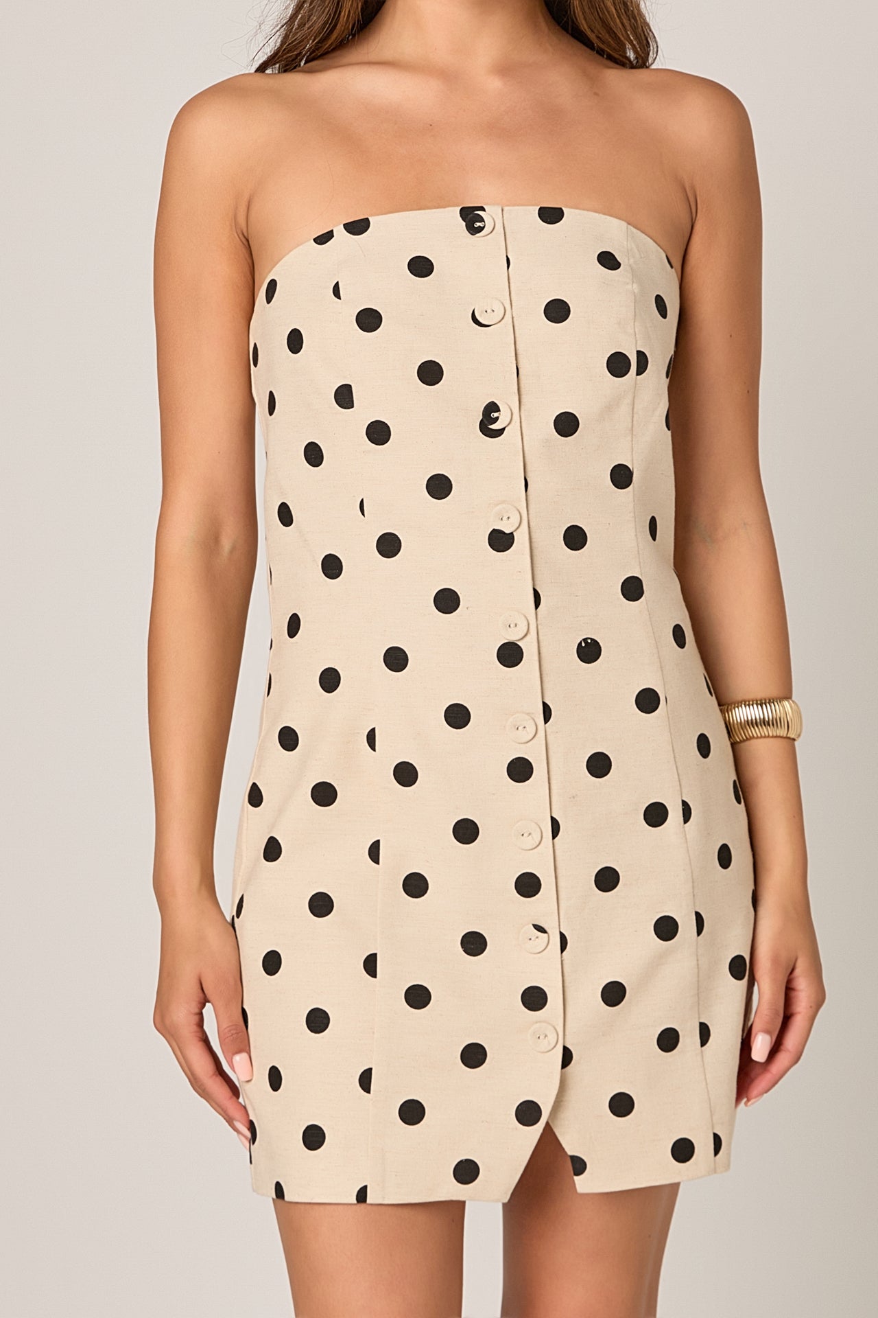 ENDLESS ROSE - Polka Dot Linen Strapless Dress - DRESSES available at Objectrare