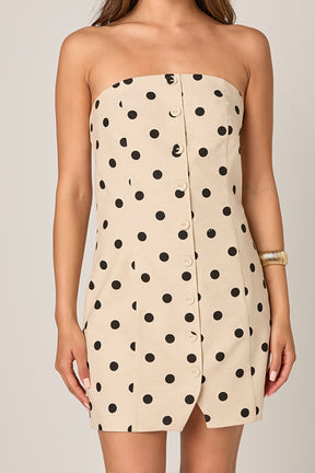 ENDLESS ROSE - Polka Dot Linen Strapless Dress - DRESSES available at Objectrare