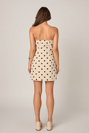 ENDLESS ROSE - Polka Dot Linen Strapless Dress - DRESSES available at Objectrare