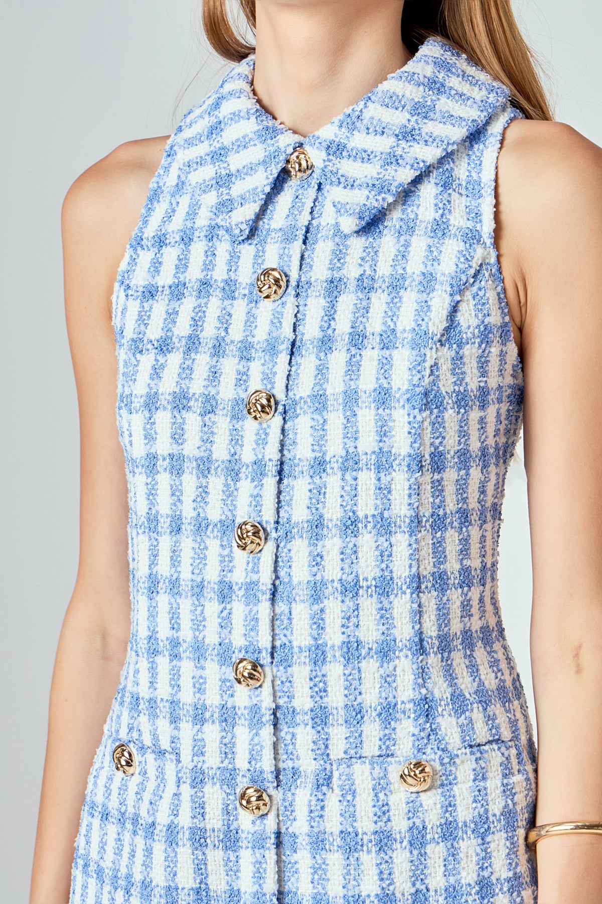 ENDLESS ROSE - Tweed Halter Check Mini Dress - DRESSES available at Objectrare