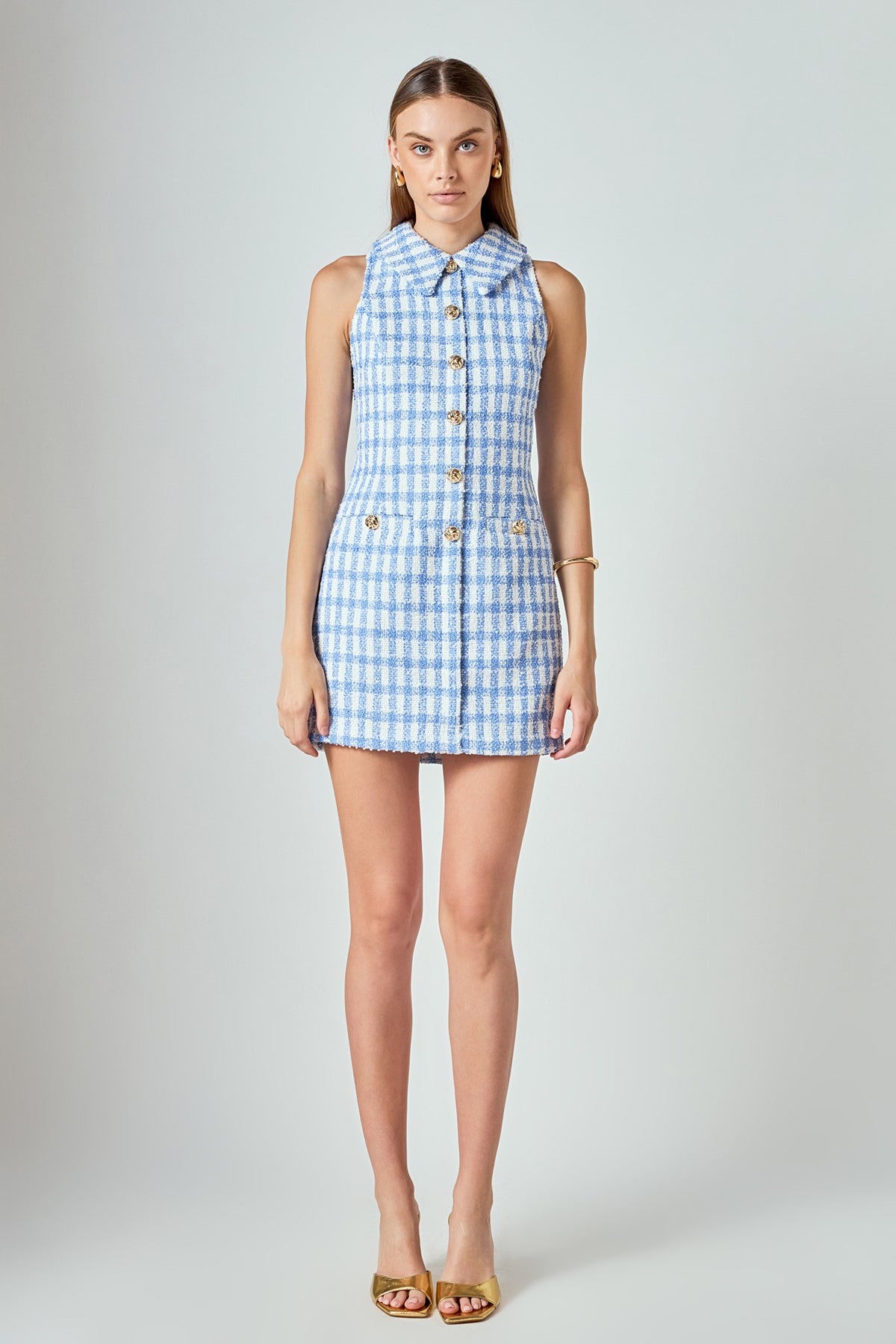 ENDLESS ROSE - Tweed Halter Check Mini Dress - DRESSES available at Objectrare