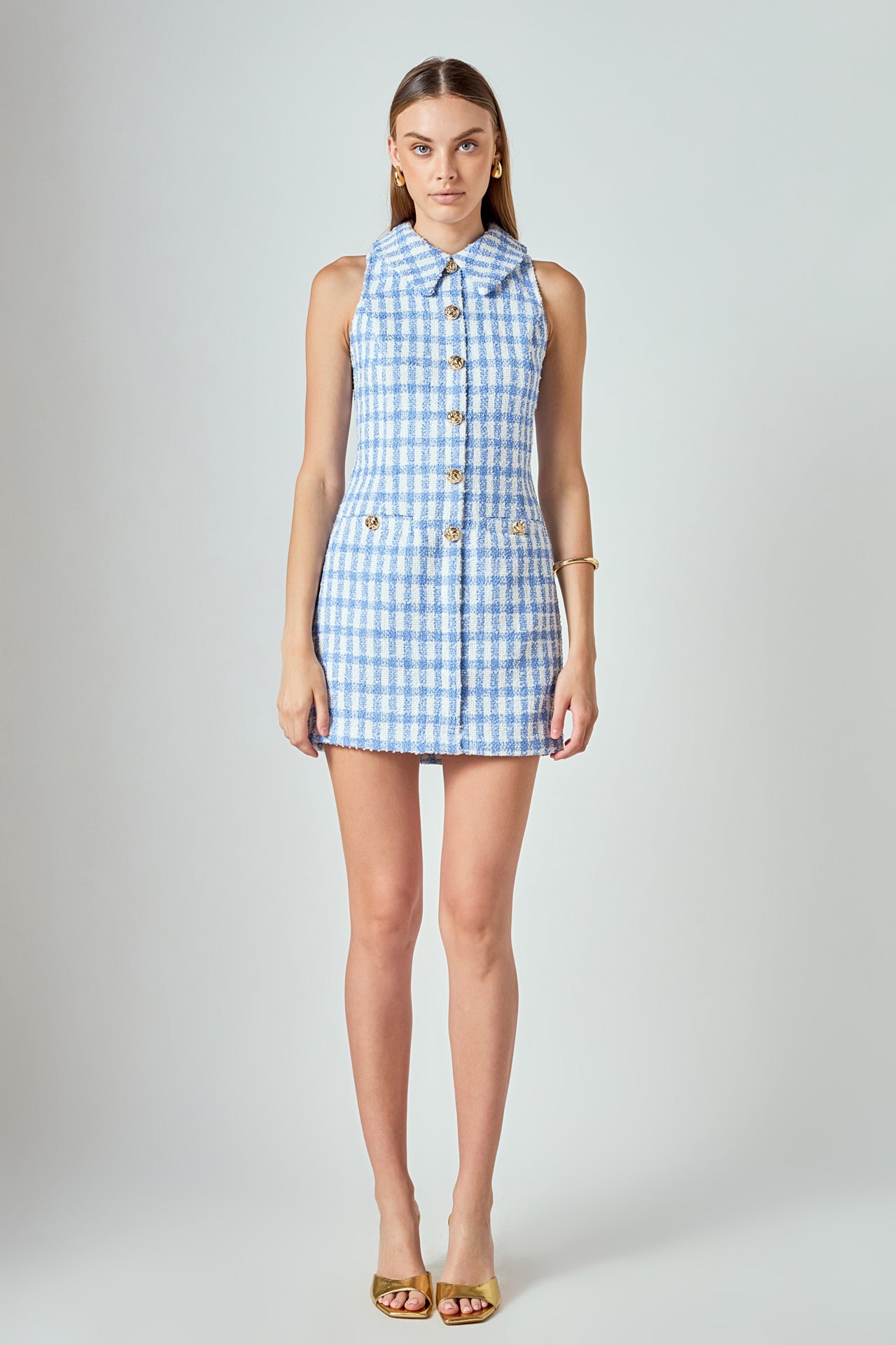 ENDLESS ROSE - Tweed Halter Check Mini Dress - DRESSES available at Objectrare