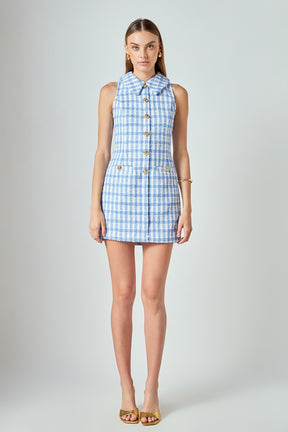 ENDLESS ROSE - Tweed Halter Check Mini Dress - DRESSES available at Objectrare