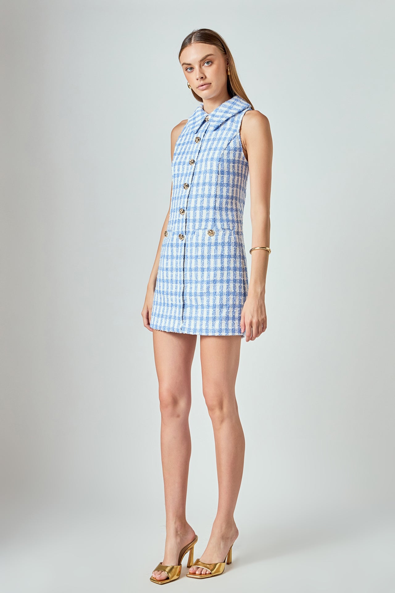 ENDLESS ROSE - Tweed Halter Check Mini Dress - DRESSES available at Objectrare