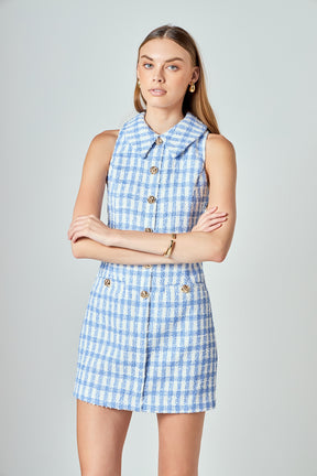 ENDLESS ROSE - Tweed Halter Check Mini Dress - DRESSES available at Objectrare