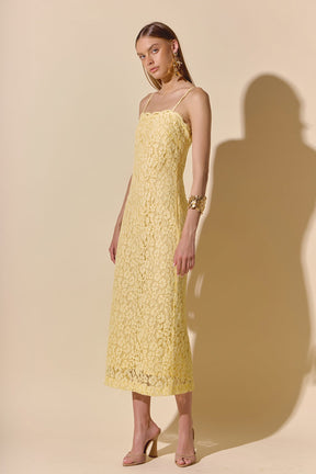 ENDLESS ROSE - Square Neck Lace Midi Dress - DRESSES available at Objectrare
