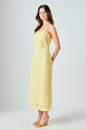 ENDLESS ROSE - Square Neck Lace Midi Dress - DRESSES available at Objectrare