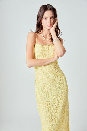 ENDLESS ROSE - Square Neck Lace Midi Dress - DRESSES available at Objectrare
