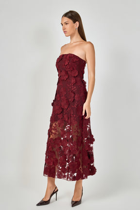 Strapless Floral Embroidered Maxi Dress