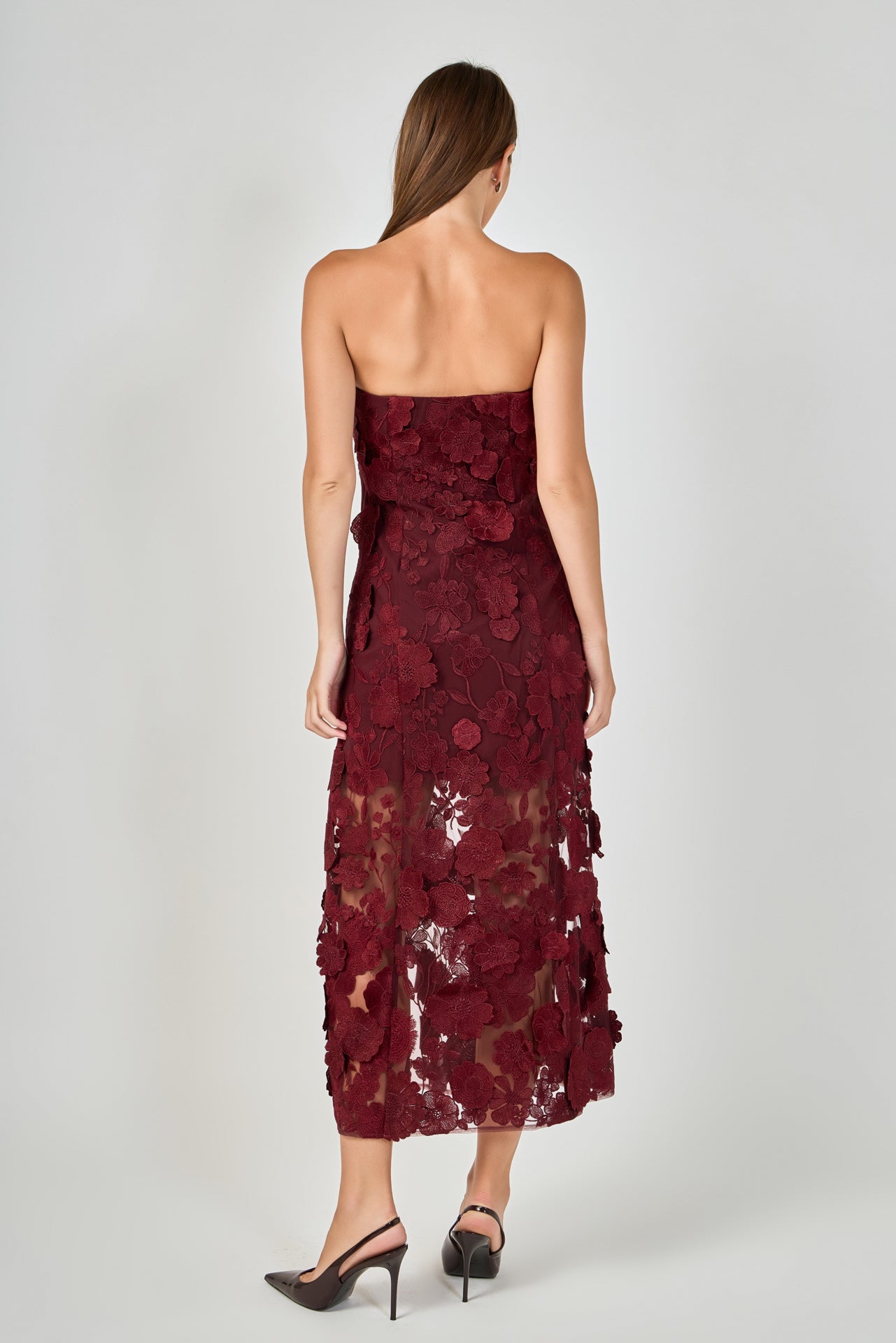 Strapless Floral Embroidered Maxi Dress