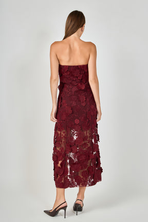 Strapless Floral Embroidered Maxi Dress