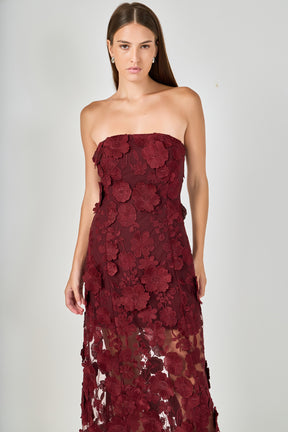 Strapless Floral Embroidered Maxi Dress
