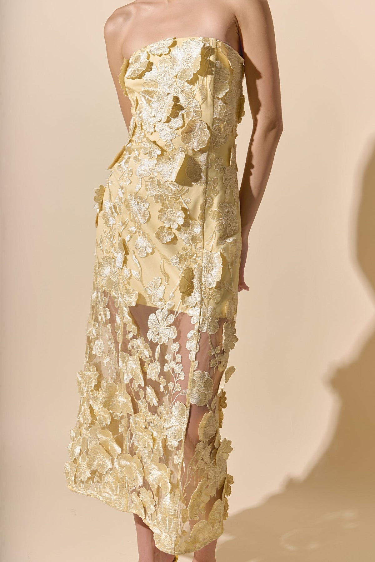 Strapless Floral Embroidered Maxi Dress
