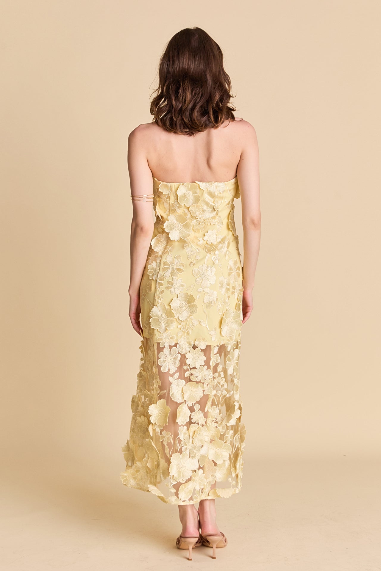 Strapless Floral Embroidered Maxi Dress