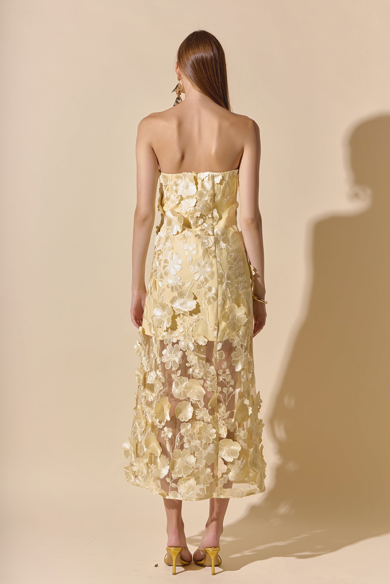 Endless Rose - Strapless Floral Embroidered Maxi Dress BUTTER / L Endless Rose - Strapless Floral Embroidered Maxi Dress BUTTER / L